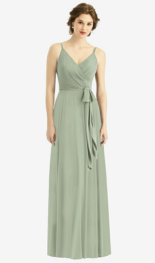 Front View - Sage Draped Wrap Chiffon Maxi Dress with Sash