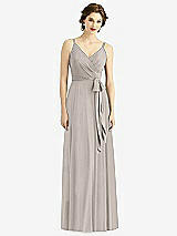 Front View Thumbnail - Taupe Draped Wrap Chiffon Maxi Dress with Sash