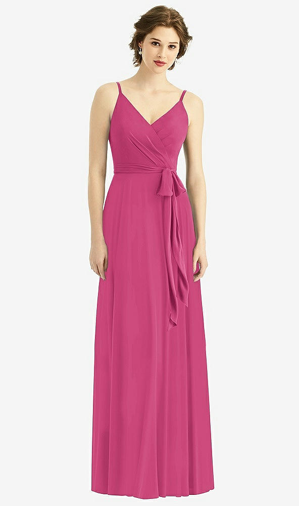 Front View - Tea Rose Draped Wrap Chiffon Maxi Dress with Sash