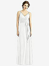 Front View Thumbnail - White Draped Wrap Chiffon Maxi Dress with Sash