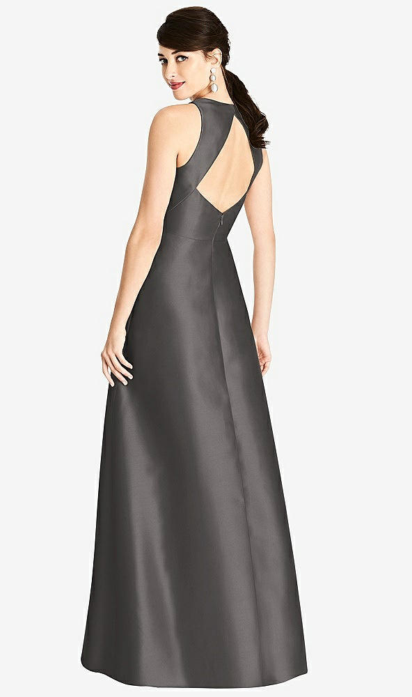 Back View - Caviar Gray Sleeveless Open-Back Satin A-Line Dress