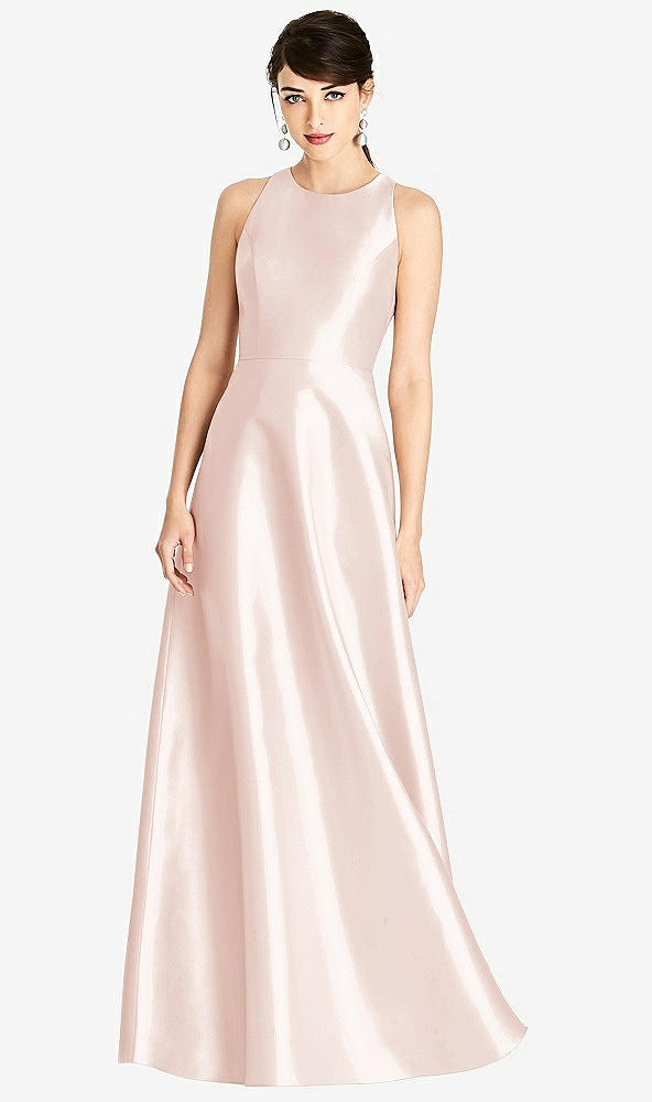 Front View - Blush Sleeveless Open-Back Satin A-Line Dress