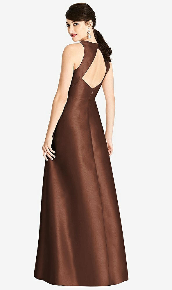 Back View - Cognac Sleeveless Open-Back Satin A-Line Dress