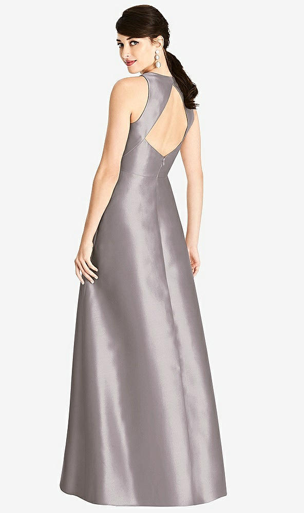 Back View - Cashmere Gray Sleeveless Open-Back Satin A-Line Dress