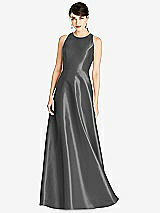 Front View Thumbnail - Gunmetal Sleeveless Open-Back Satin A-Line Dress