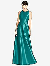 Front View Thumbnail - Jade Sleeveless Open-Back Satin A-Line Dress