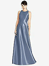 Front View Thumbnail - Larkspur Blue Sleeveless Open-Back Satin A-Line Dress