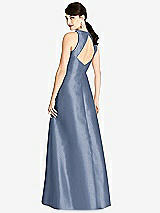 Rear View Thumbnail - Larkspur Blue Sleeveless Open-Back Satin A-Line Dress