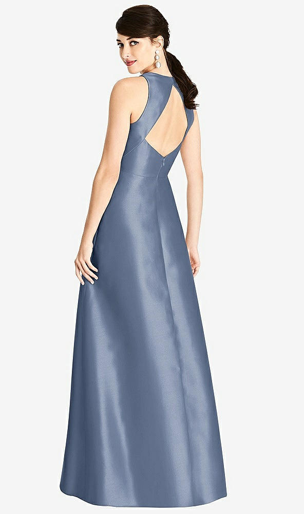 Back View - Larkspur Blue Sleeveless Open-Back Satin A-Line Dress