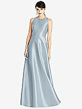 Front View Thumbnail - Mist Sleeveless Open-Back Satin A-Line Dress