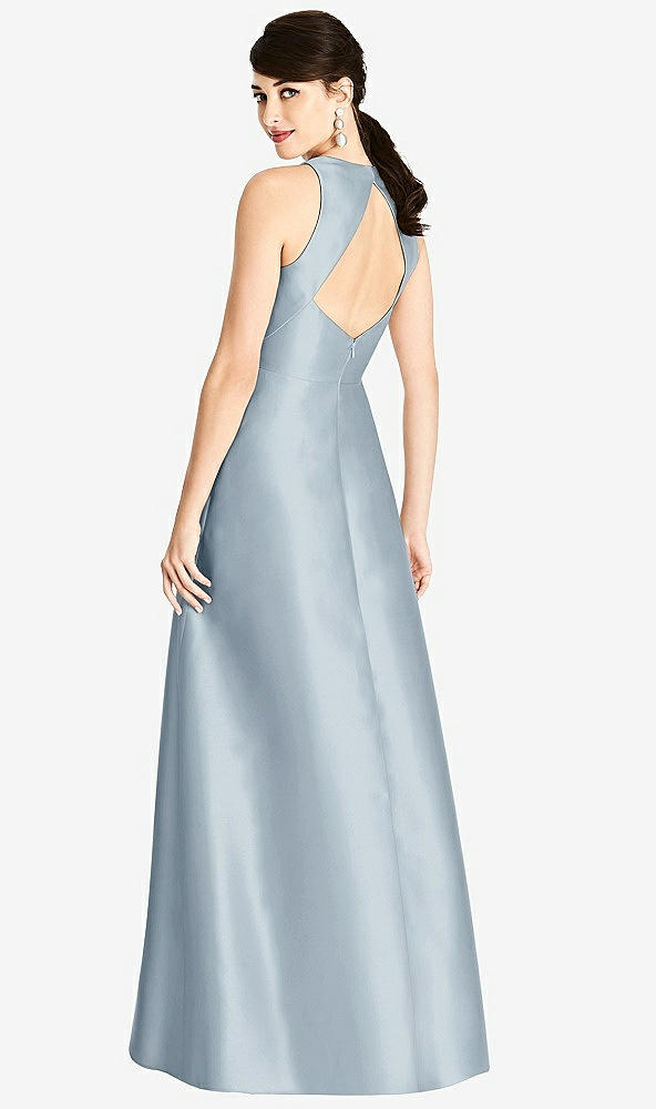 Back View - Mist Sleeveless Open-Back Satin A-Line Dress