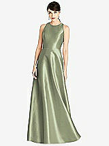 Front View Thumbnail - Sage Sleeveless Open-Back Satin A-Line Dress