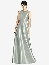 Front View Thumbnail - Willow Green Sleeveless Open-Back Satin A-Line Dress