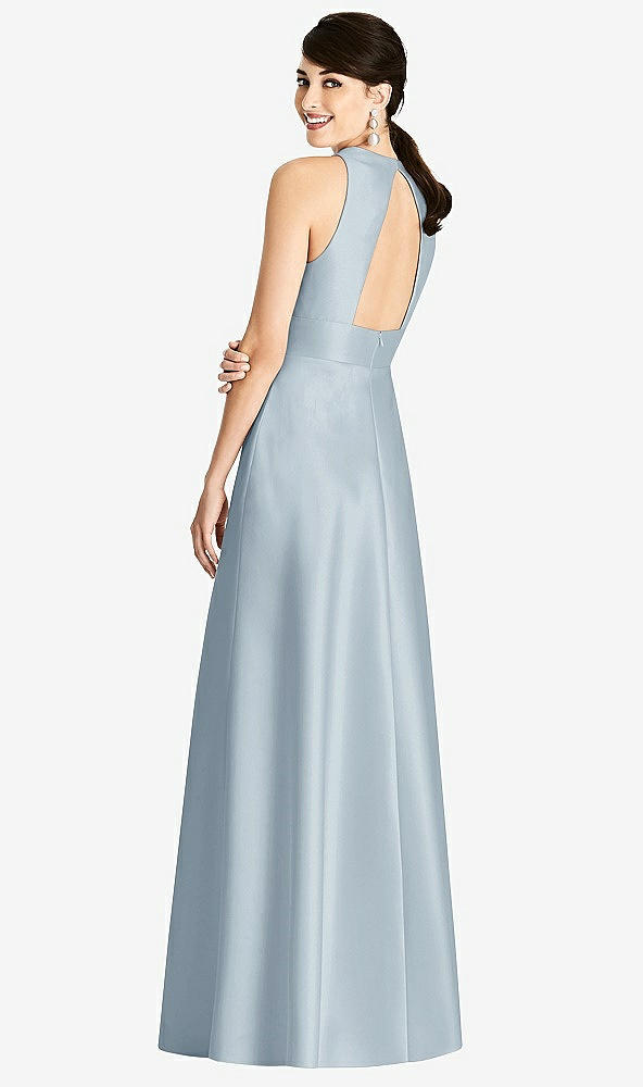 Back View - Mist Sleeveless Open-Back Pleated Skirt Dress with Pockets