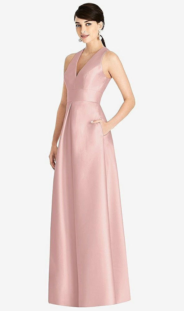 Front View - Rose Sleeveless Open-Back Pleated Skirt Dress with Pockets