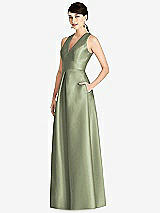 Front View Thumbnail - Sage Sleeveless Open-Back Pleated Skirt Dress with Pockets