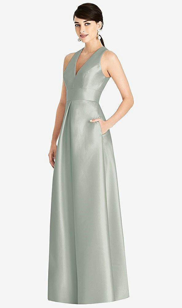 Front View - Willow Green Sleeveless Open-Back Pleated Skirt Dress with Pockets