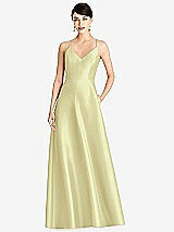 Front View Thumbnail - Butter Yellow V-Neck Full Skirt Satin Maxi Dress