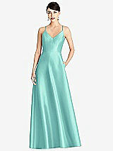 Front View Thumbnail - Coastal V-Neck Full Skirt Satin Maxi Dress