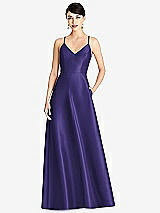 Front View Thumbnail - Grape V-Neck Full Skirt Satin Maxi Dress