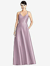 Front View Thumbnail - Suede Rose V-Neck Full Skirt Satin Maxi Dress