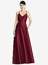 Front View Thumbnail - Burgundy V-Neck Full Skirt Satin Maxi Dress