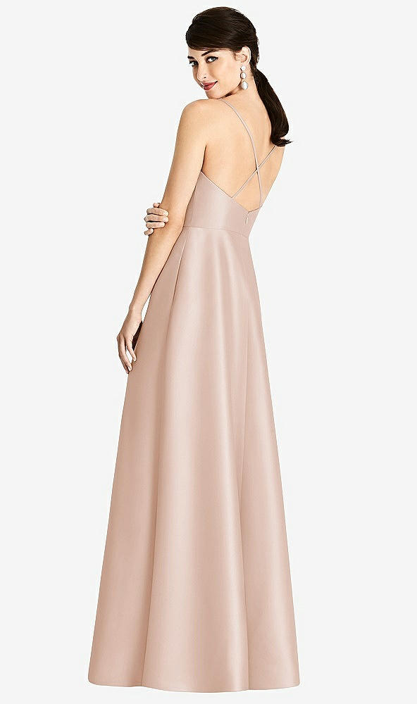 Back View - Cameo V-Neck Full Skirt Satin Maxi Dress