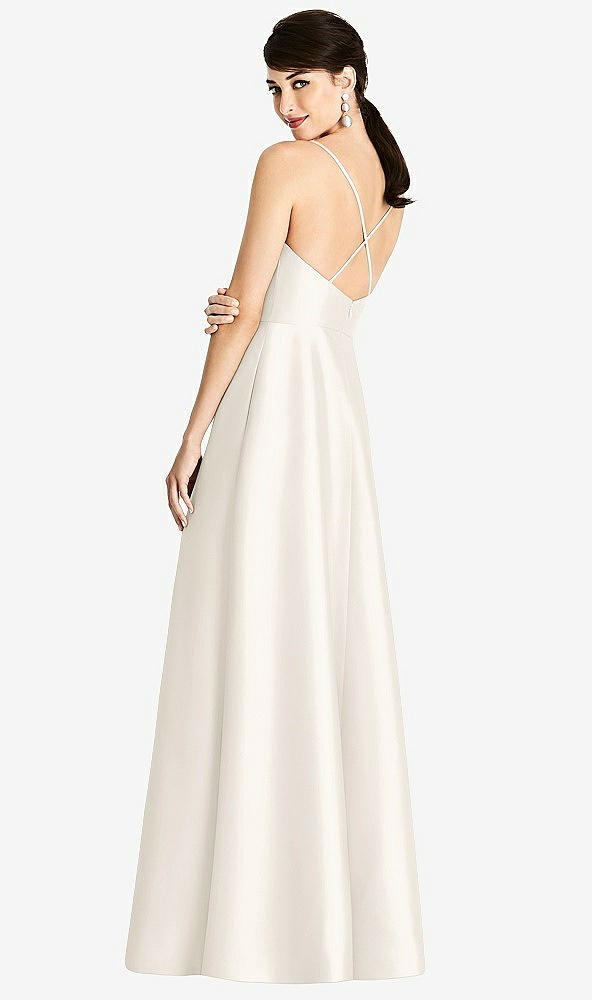 Back View - Ivory V-Neck Full Skirt Satin Maxi Dress