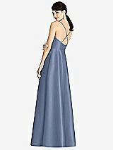 Rear View Thumbnail - Larkspur Blue V-Neck Full Skirt Satin Maxi Dress