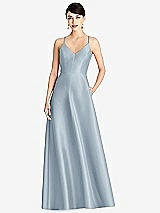 Front View Thumbnail - Mist V-Neck Full Skirt Satin Maxi Dress