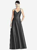 Front View Thumbnail - Pewter V-Neck Full Skirt Satin Maxi Dress