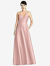 Front View Thumbnail - Rose - PANTONE Rose Quartz V-Neck Full Skirt Satin Maxi Dress