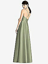 Rear View Thumbnail - Sage V-Neck Full Skirt Satin Maxi Dress