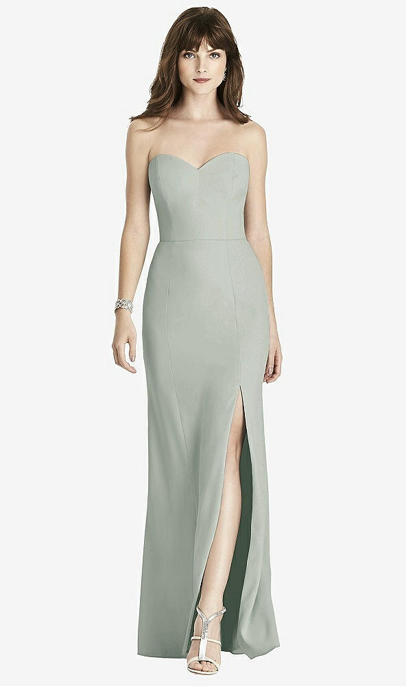 Front View - Willow Green Strapless Crepe Trumpet Gown with Front Slit