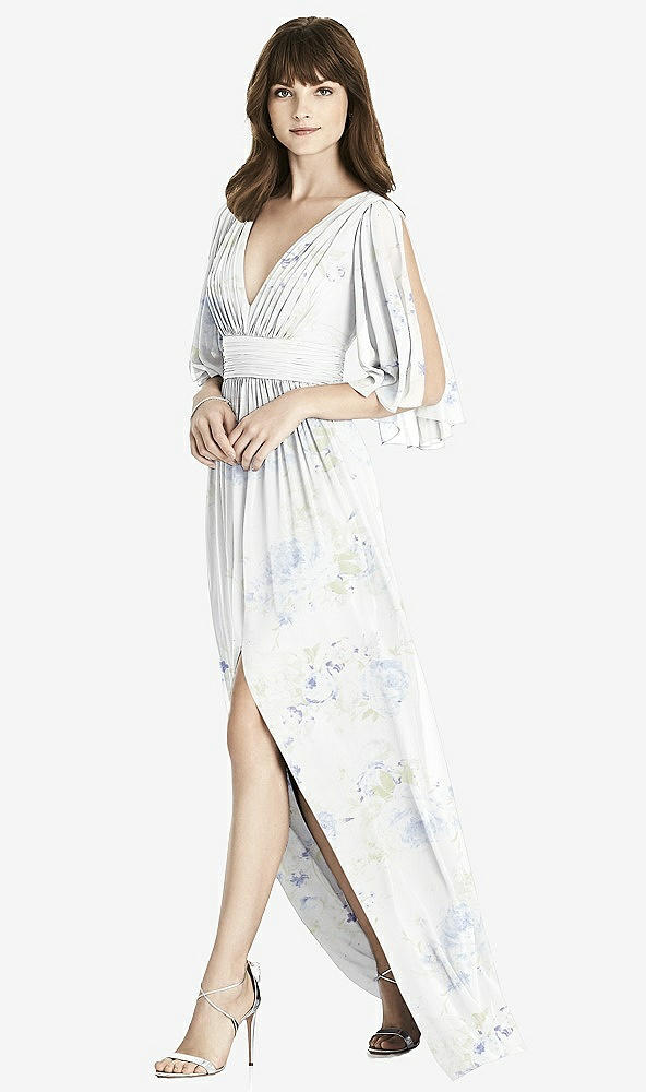 Front View - Bleu Garden Split Sleeve Backless Chiffon Maxi Dress