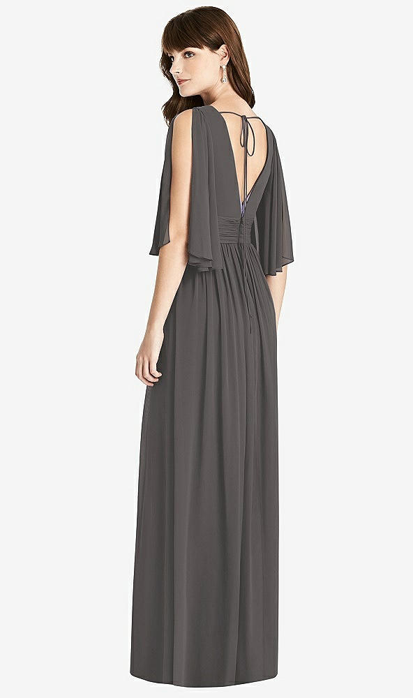 Back View - Caviar Gray Split Sleeve Backless Chiffon Maxi Dress