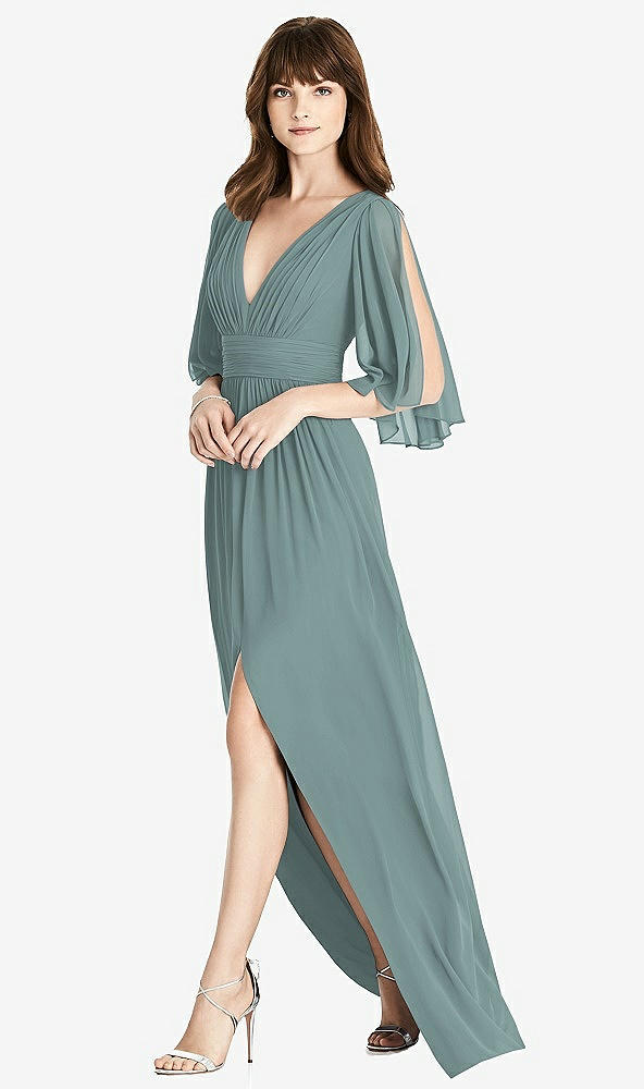 Front View - Icelandic Split Sleeve Backless Chiffon Maxi Dress