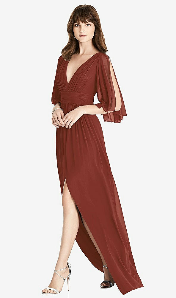 Front View - Auburn Moon Split Sleeve Backless Chiffon Maxi Dress