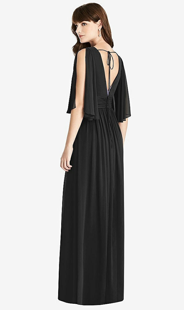 Back View - Black Split Sleeve Backless Chiffon Maxi Dress