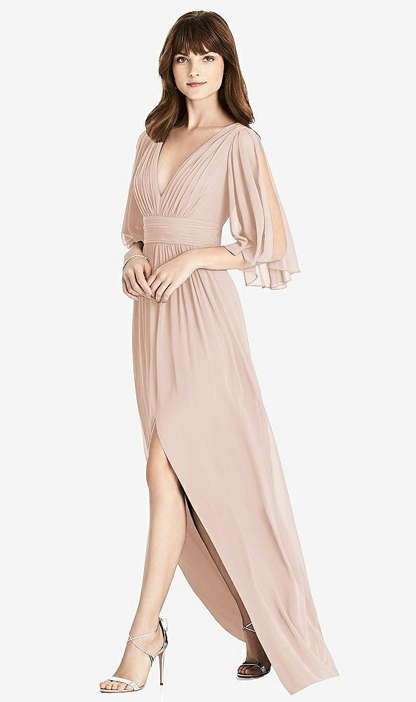 Front View - Cameo Split Sleeve Backless Chiffon Maxi Dress