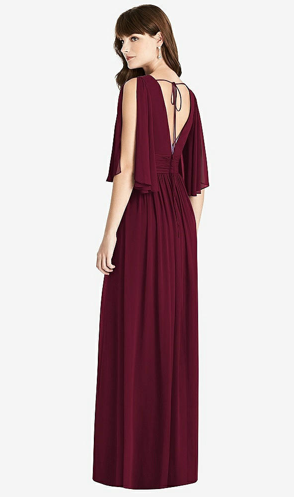 Back View - Cabernet Split Sleeve Backless Chiffon Maxi Dress