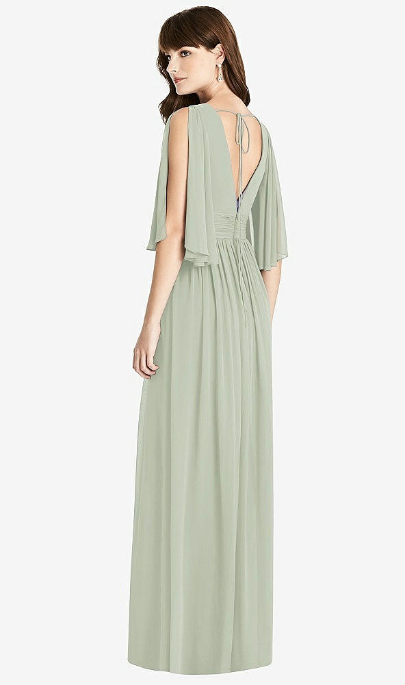 Back View - Celadon Split Sleeve Backless Chiffon Maxi Dress