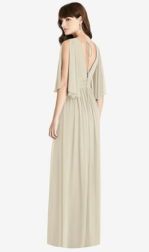 Back View - Champagne Split Sleeve Backless Chiffon Maxi Dress