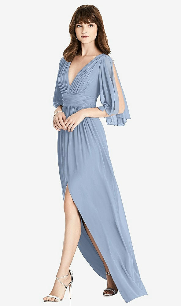 Front View - Cloudy Split Sleeve Backless Chiffon Maxi Dress