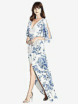 Front View Thumbnail - Cottage Rose Dusk Blue Split Sleeve Backless Chiffon Maxi Dress