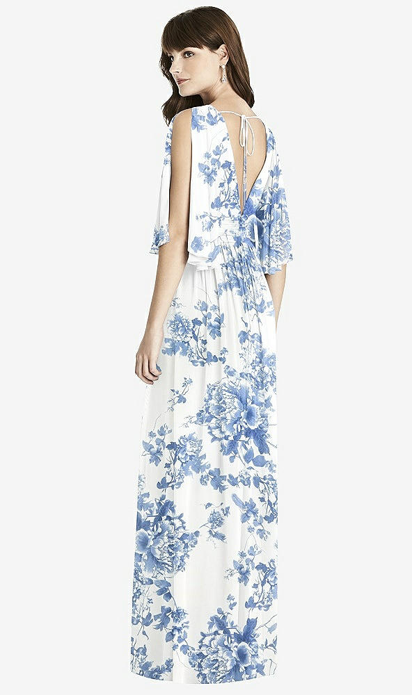 Back View - Cottage Rose Dusk Blue Split Sleeve Backless Chiffon Maxi Dress