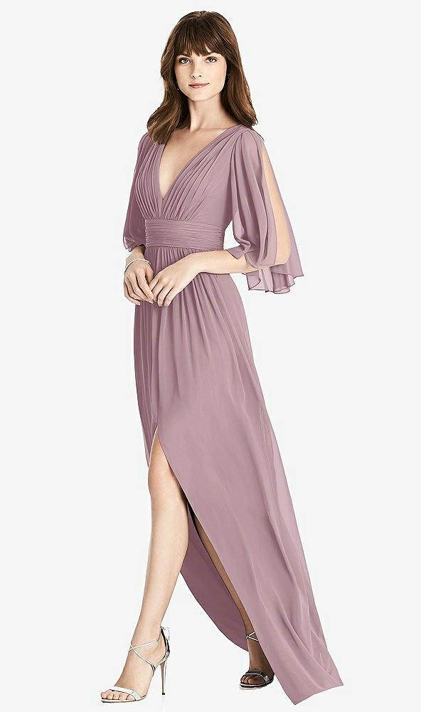 Front View - Dusty Rose Split Sleeve Backless Chiffon Maxi Dress