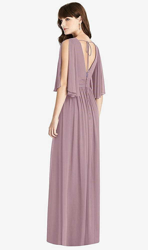 Back View - Dusty Rose Split Sleeve Backless Chiffon Maxi Dress