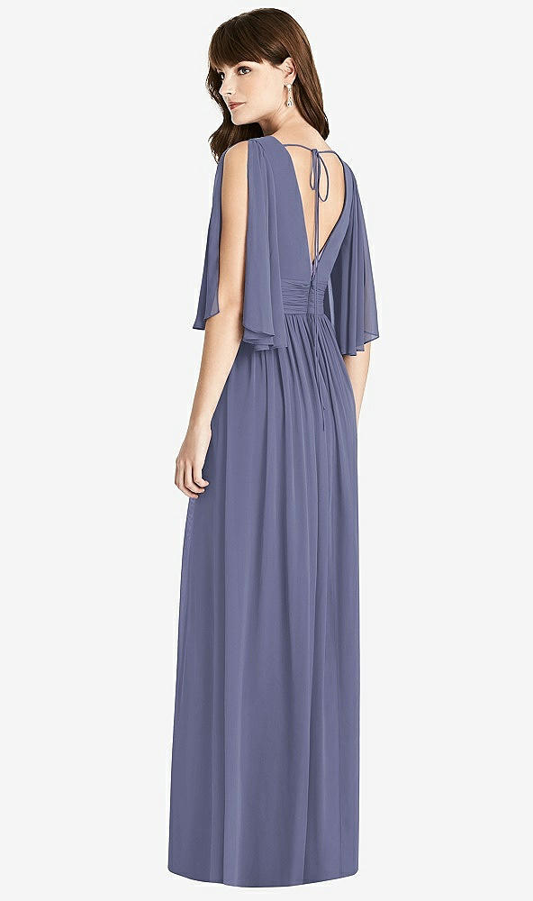 Back View - French Blue Split Sleeve Backless Chiffon Maxi Dress