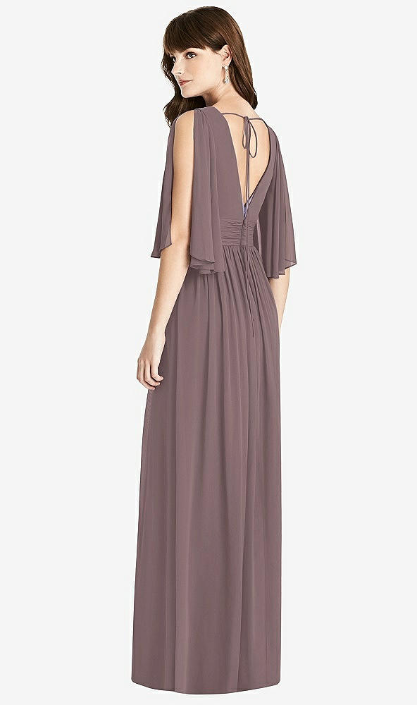 Back View - French Truffle Split Sleeve Backless Chiffon Maxi Dress